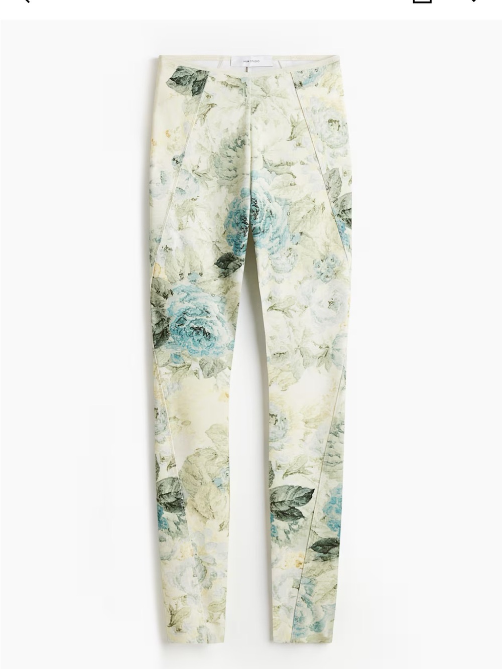 H&M Studio Floral Print Skinny Pants in Cream and Blue S